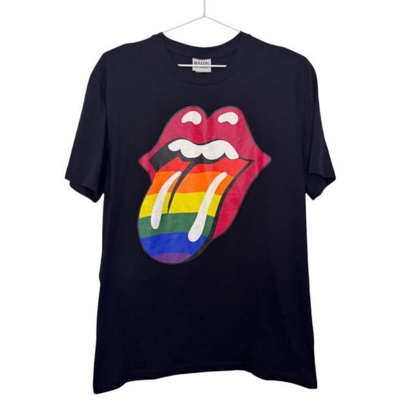 Rolling Stones black rainbow pride unisex t-shirt size M - Picture 1 of 3